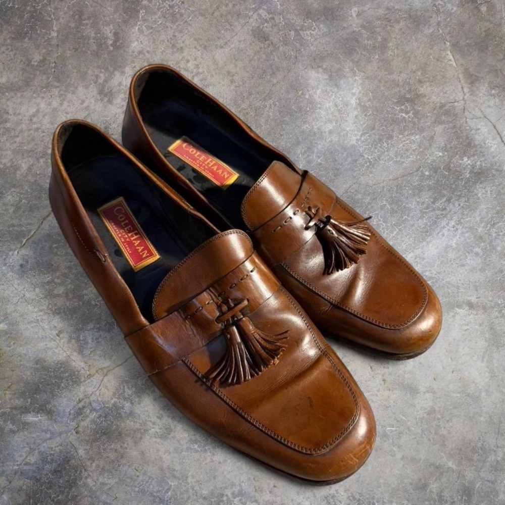 Vintage Cole Haan City Brown Leather Tassel Loafers Made In Italy Size 13D